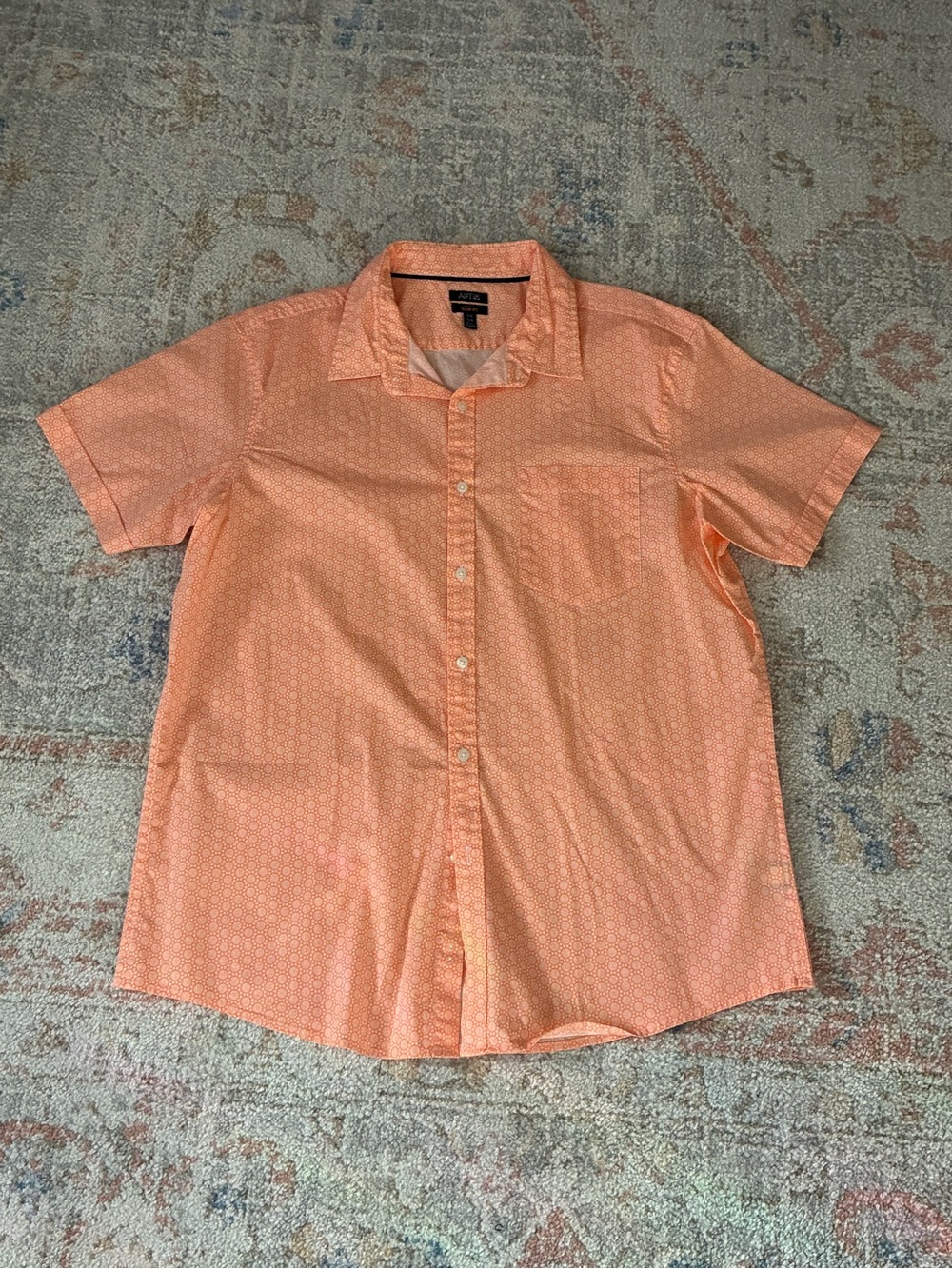 Apt 9 Men’s XLG Slim Fit Short Sleeve Button Down Shirt- Peach Coral